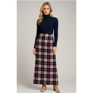 Chadwicks Wool Blend Plaid Tartan Maxi Skirt Red, Blue, White Preppy Work 12T